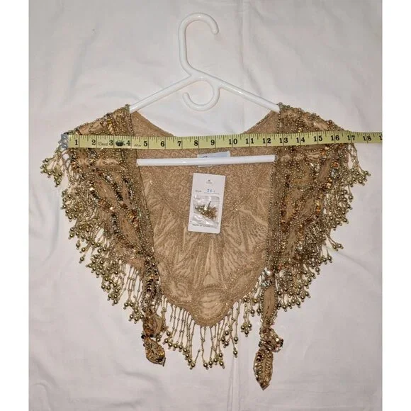 Gold Beaded Fringe Shawl Wrap New Years Christmas Party Festive - Picture 7 of 12